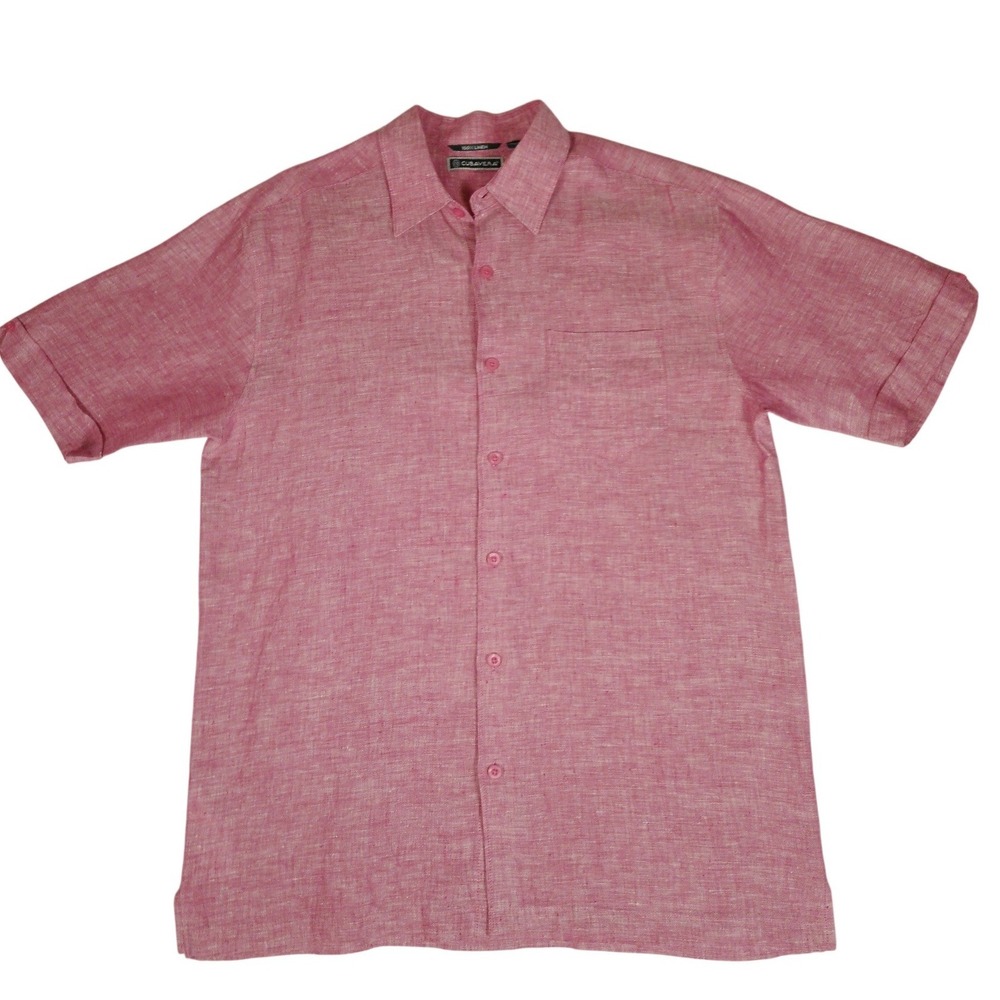 Cubavera Mens Pink 100% Linen Short Sleeve Button Down‎ Shirt Size Medium